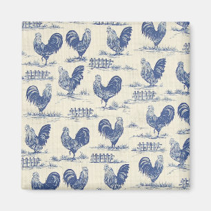 French Country Blue Roosters Fridge Magnet