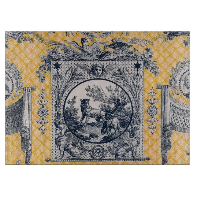French Country Blue & Yellow Toile Cutting Board (Front)