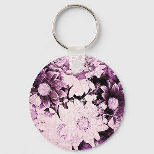 French country boho chic wildflower purple daisy key ring