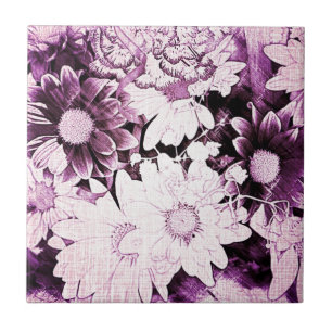 French country boho chic wildflower purple daisy tile