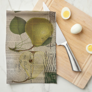 french country botanical illustration vintage pear tea towel