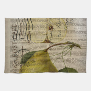 french country botanical illustration vintage pear tea towel