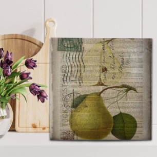 french country botanical illustration vintage pear tile
