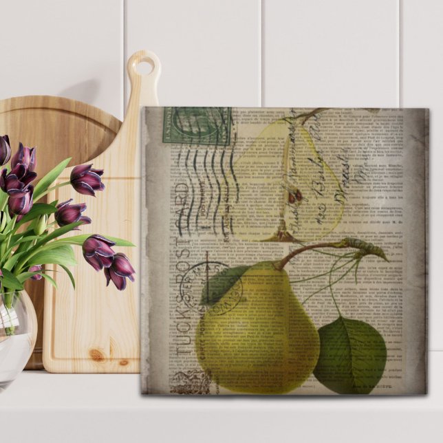 french country botanical illustration vintage pear tile (french country botanical illustration vintage pear ceramic tile)