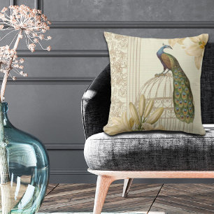 french country botanical lily vintage Peacock Cushion