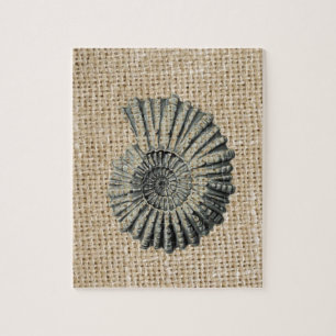 french country burlap beach coastal chic seashell jigsaw puzzle