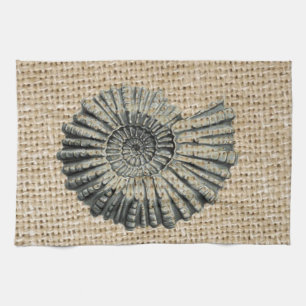 french country burlap beach coastal chic seashell tea towel