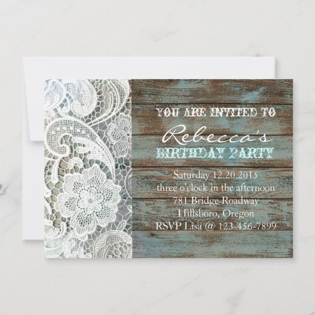 french country chic barn wood and lace invitation (Back)