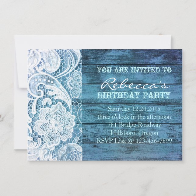 french country chic barn wood and lace invitation (Back)