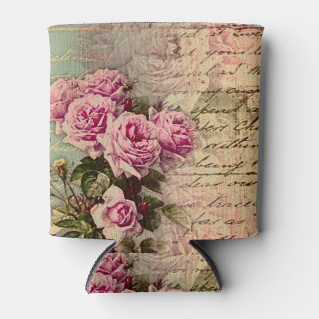French country chic,shabby chic, pink roses, flora can cooler (Front)