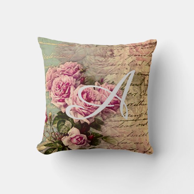 French country chic,shabby chic, pink roses, flora cushion (Front)
