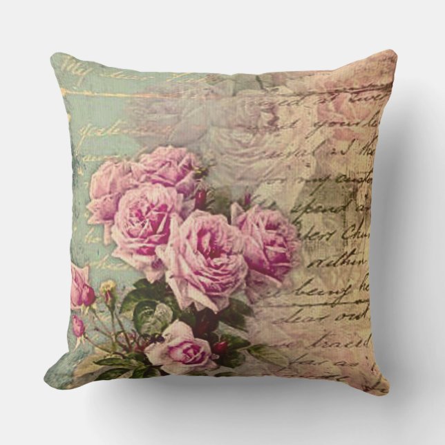 French country chic,shabby chic, pink roses, flora cushion (Front)