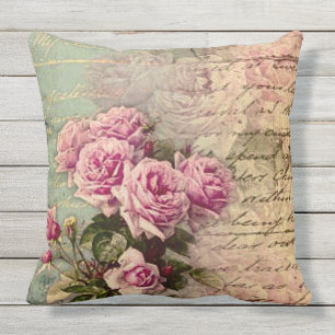 French country chic,shabby chic, pink roses, flora cushion