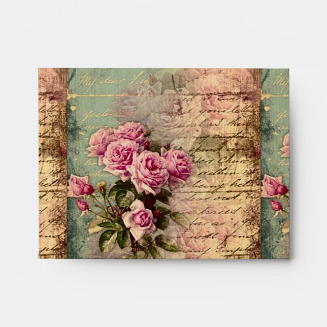 French country chic,shabby chic, pink roses, flora envelope (Front)