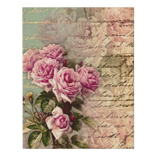 French country chic,shabby chic, pink roses, flora faux canvas print