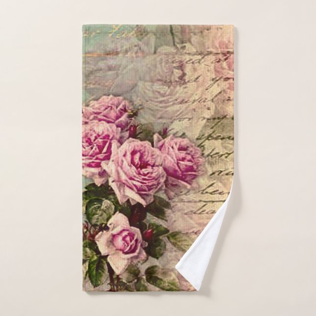 French country chic,shabby chic, pink roses, flora hand towel (Hand Towel)