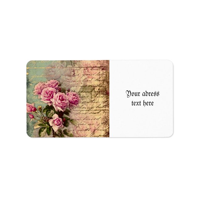 French country chic,shabby chic, pink roses, flora label (Front)