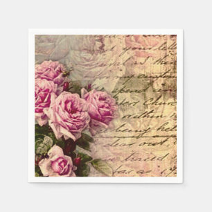 French country chic,shabby chic, pink roses, flora napkin