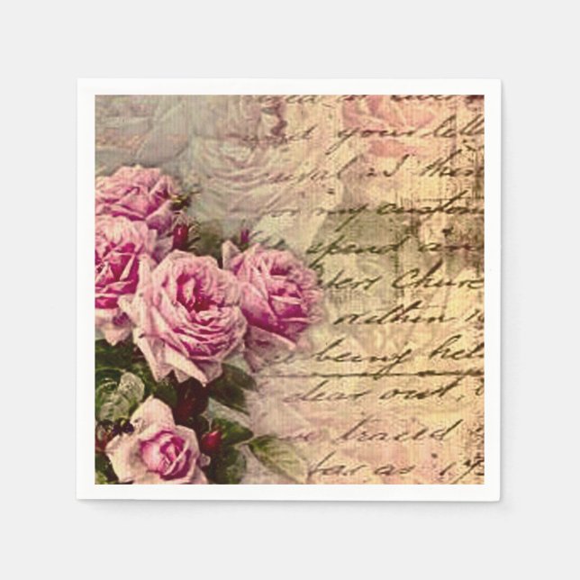 French country chic,shabby chic, pink roses, flora napkin (Front)