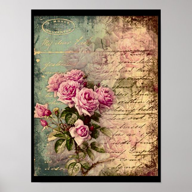 French country chic,shabby chic, pink roses, flora poster (Front)