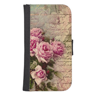 French country chic,shabby chic, pink roses, flora samsung s4 wallet case
