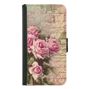 French country chic,shabby chic, pink roses, flora samsung galaxy s5 wallet case