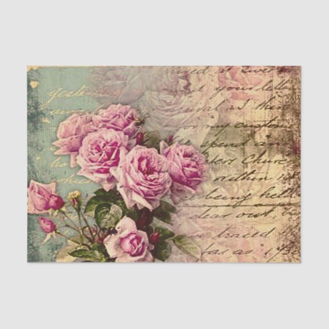 French country chic,shabby chic, pink roses, flora tissue paper (Front)