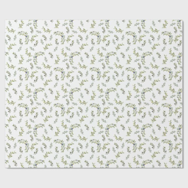 French Country Chic Watercolor Olive Pattern Wrapping Paper (Flat)