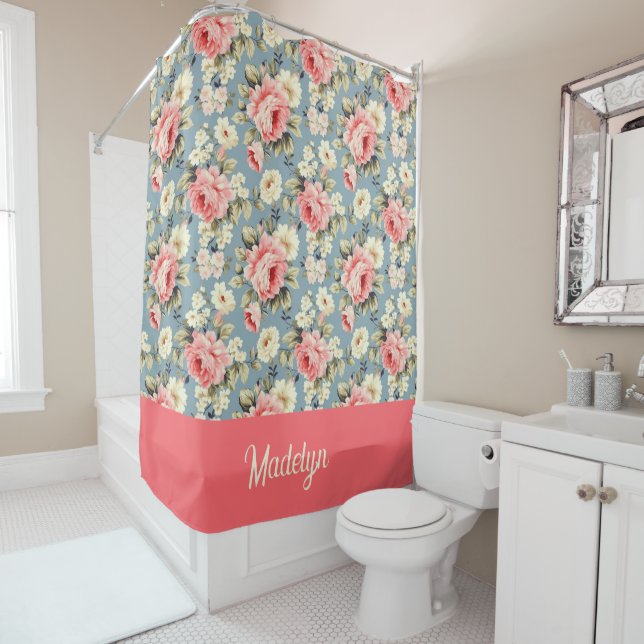 French Country Cottage Floral Monogram Shower Curtain (In Situ)
