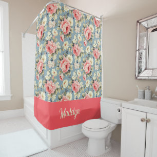 French Country Cottage Floral Monogrammed Shower Curtain