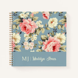 French Country Cottage Flowers Monogram Notebook