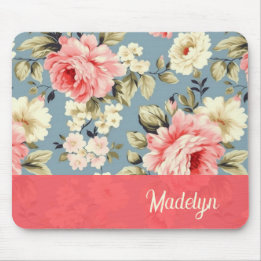 French Country Cottage Garden Floral Chic Script Mouse Mat