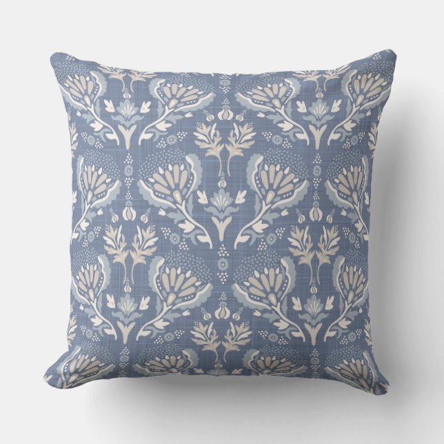 French Country Damask Blue  Cushion (Front)