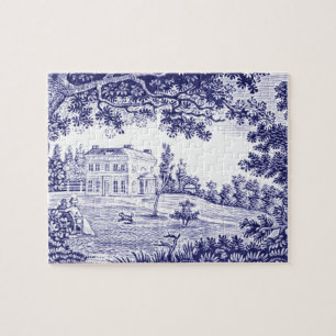 French Country Decor Blue Toile Jigsaw Puzzle
