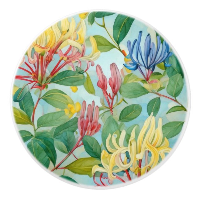 French Country Decor Honeysuckle Flowers Ceramic Knob (Front)