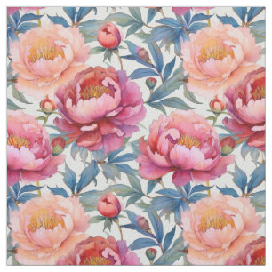 French Country Decor Pink and Peach Peony Flowers Fabric
