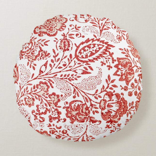 French Country Decor Red Toile Round Cushion (Front)