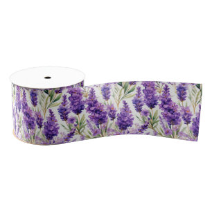 French Country Decor Watercolor Lavender Flowers Grosgrain Ribbon