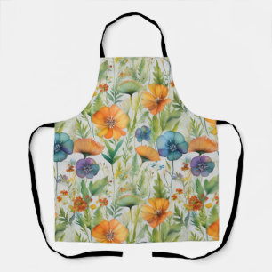 French Country Decor Watercolor Wildflowers Apron