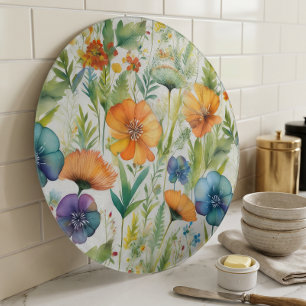 French Country Decor Watercolor Wildflowers Cutting Board