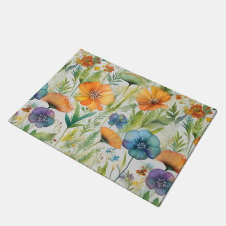 French Country Decor Watercolor Wildflowers Doormat