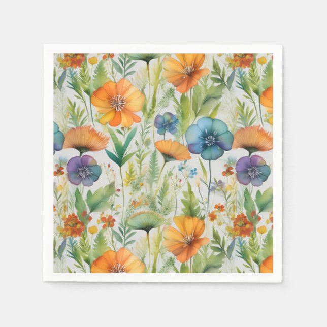 French Country Decor Watercolor Wildflowers Napkin (Front)