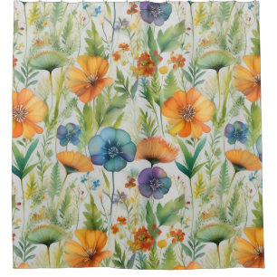 French Country Decor Watercolor Wildflowers Shower Curtain