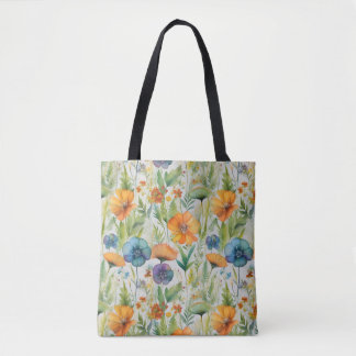 French Country Decor Watercolor Wildflowers Tote Bag