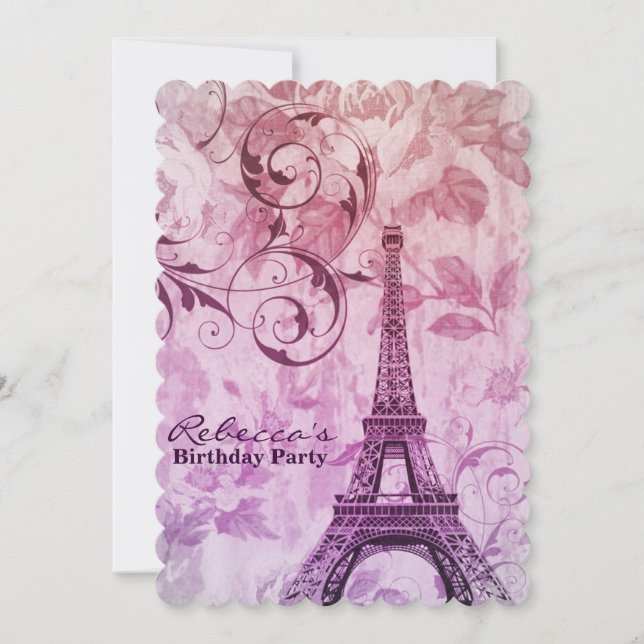 french country eiffel tower paris birthday party invitation (Front)