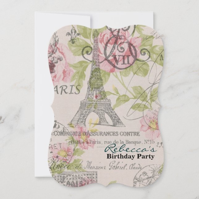 french country eiffel tower paris birthday party invitation (Front)