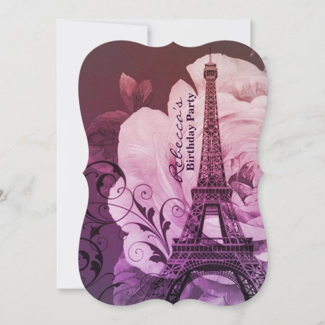 french country eiffel tower paris birthday party invitation (Front)