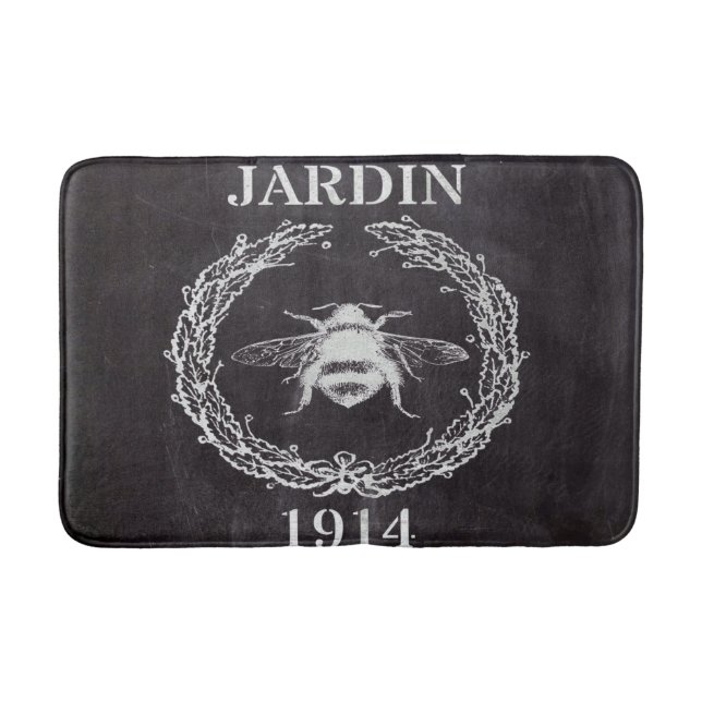 french country farmhosue chalkboard vintage bee bath mat (Front)