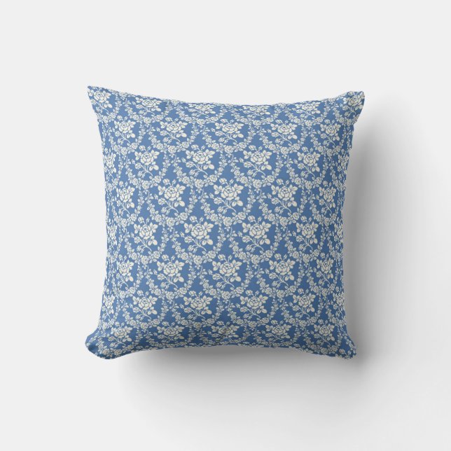 French Country Farmhouse Cute Blue Floral Design Cushion (Front)