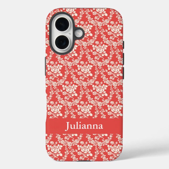 French Country Farmhouse Red Floral Personalised Case-Mate iPhone Case (Back)